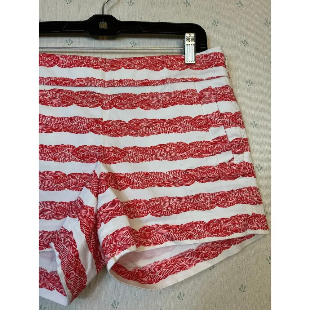 J Crew City Fit Stretch Chino Rope Print Shorts Size 6 Orange White Nautical NWT